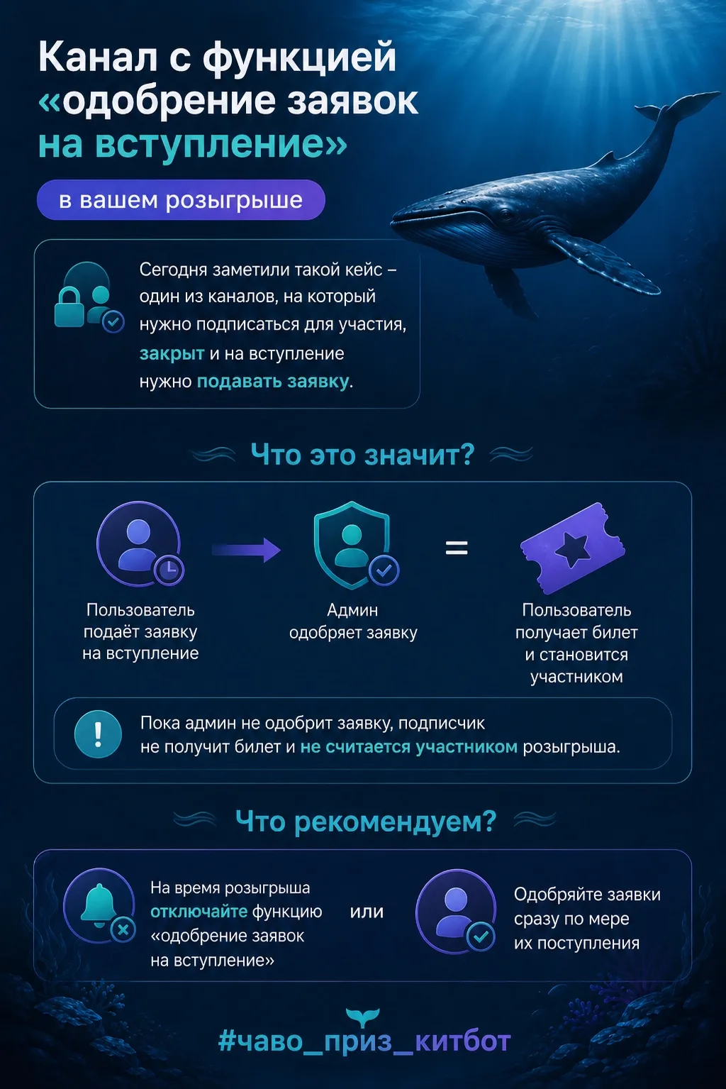 Канал с «одобрением заявок на вступление» в вашем розыгрыше
