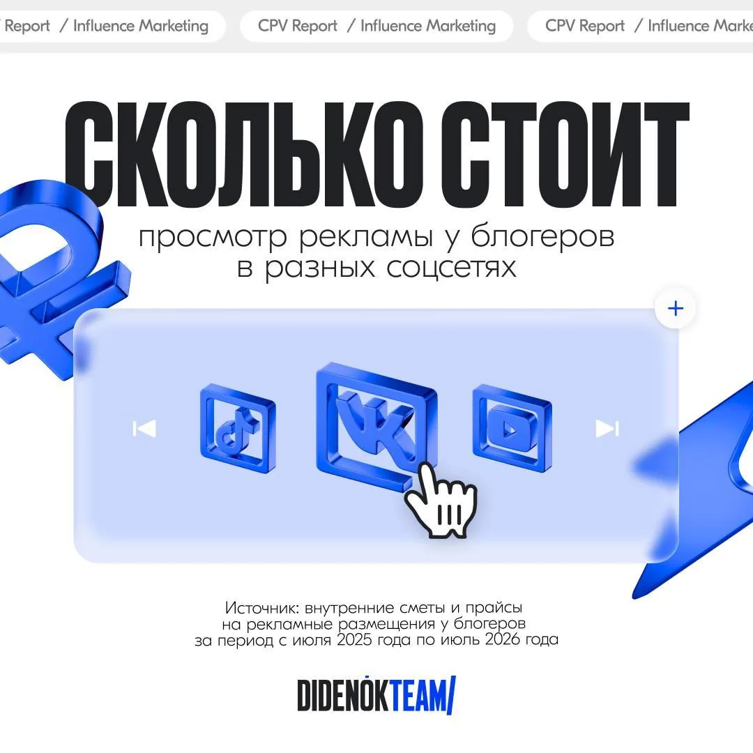 DIDENOK TEAM посчитали, сколько в среднем стоит один просмотр (CPV) у блогеров разных к…